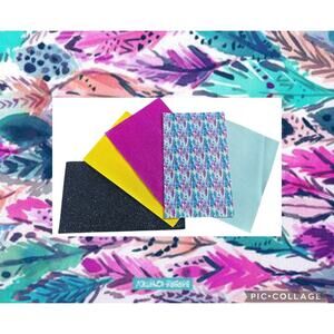 Faux leather crafts purple yellow blue & pink feather print faux leather sheets‌